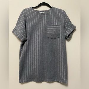 Zara Cotton blend Short Sleeve tunic top EUC size Medium grey and white